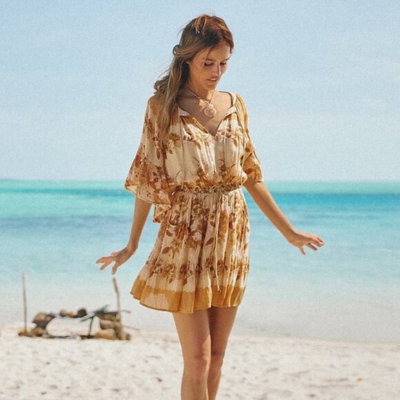 Spell Coco Lei Flutter Sleeve Dress in Caramel - Small - Picture 3 of 5